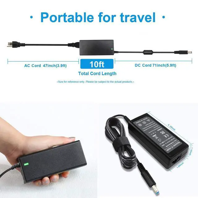 Alt view image 3 of 7 - 19.5V 3.34A 65W AC Charger Compatible With Dell Inspiron 15 5000 7000 Series 5555 5567 5558 5559 5755 5758 7558 7568 7569 7579,Inspiron 13 7000 Series 7347 7348 7359,XPS 13 9350 9360 Power Supply Cord