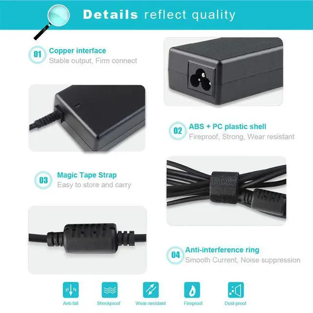 Alt view image 4 of 7 - 19.5V 3.34A 65W AC Charger Compatible With Dell Inspiron 15 5000 7000 Series 5555 5567 5558 5559 5755 5758 7558 7568 7569 7579,Inspiron 13 7000 Series 7347 7348 7359,XPS 13 9350 9360 Power Supply Cord
