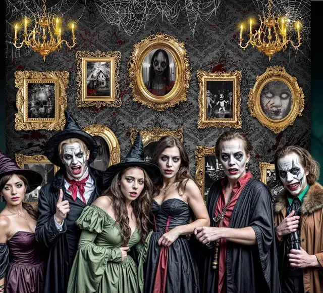 Alt view image 3 of 7 - Halloween Haunted Mansion Backdrop Banner 8x6FT Gothic Creepy Portrait Gallery Background for Halloween Party Photo Booth Haunted House Decorations