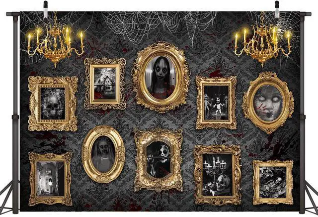 Alt view image 2 of 7 - Halloween Haunted Mansion Backdrop Banner 8x6FT Gothic Creepy Portrait Gallery Background for Halloween Party Photo Booth Haunted House Decorations