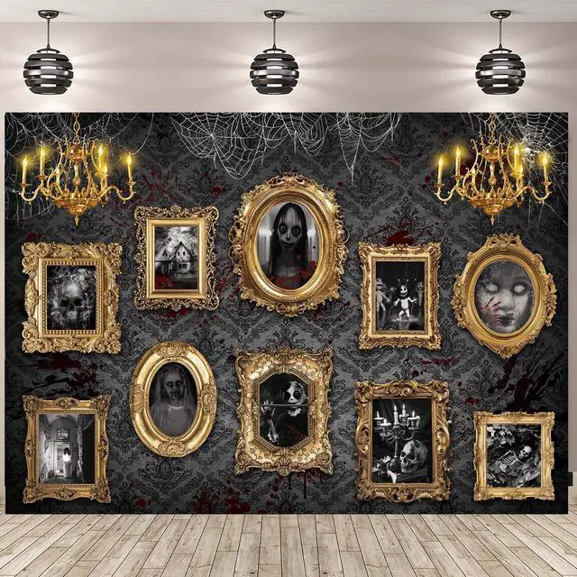 Main image of Halloween Haunted Mansion Backdrop Banner 8x6FT Gothic Creepy Portrait Gallery Background for Halloween Party Photo Booth Haunted House Decorations