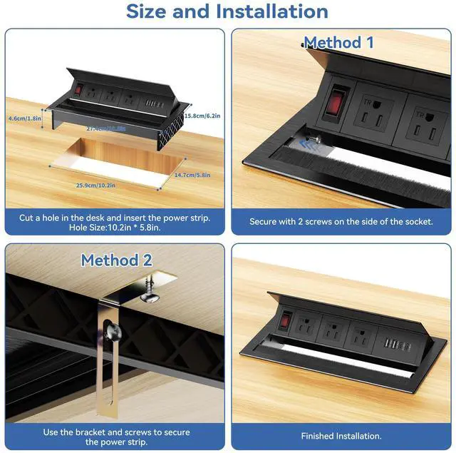 Alt view image 6 of 7 - Recessed Conference Table Power Hub with 4 USB Ports,3AC TR Outlets, PD 30W USB-C PD Fast Charging, Metal Housing Flush Mounted for Desks, Kitchens, RVs, 6FT Power Cord