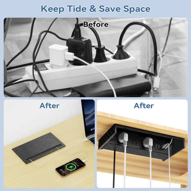 Alt view image 4 of 7 - Recessed Conference Table Power Hub with 4 USB Ports,3AC TR Outlets, PD 30W USB-C PD Fast Charging, Metal Housing Flush Mounted for Desks, Kitchens, RVs, 6FT Power Cord