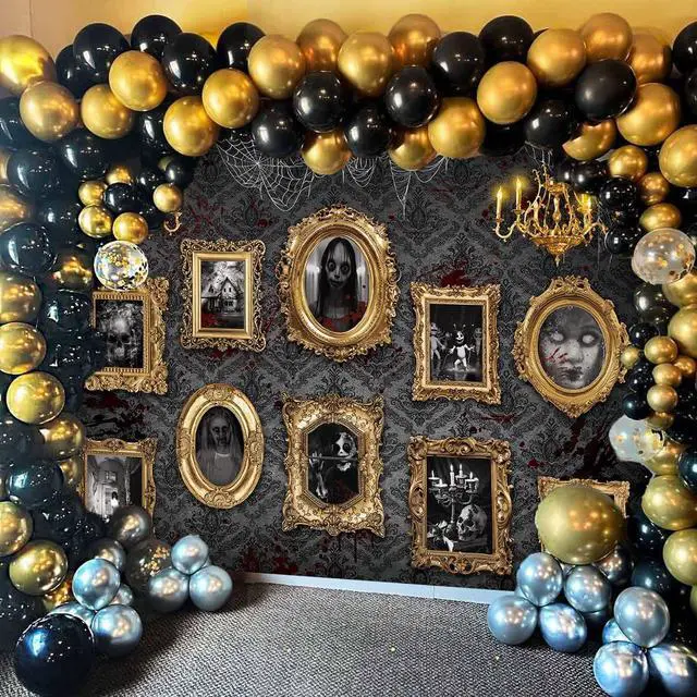Alt view image 4 of 7 - Halloween Haunted Mansion Backdrop Banner 8x6FT Gothic Creepy Portrait Gallery Background for Halloween Party Photo Booth Haunted House Decorations
