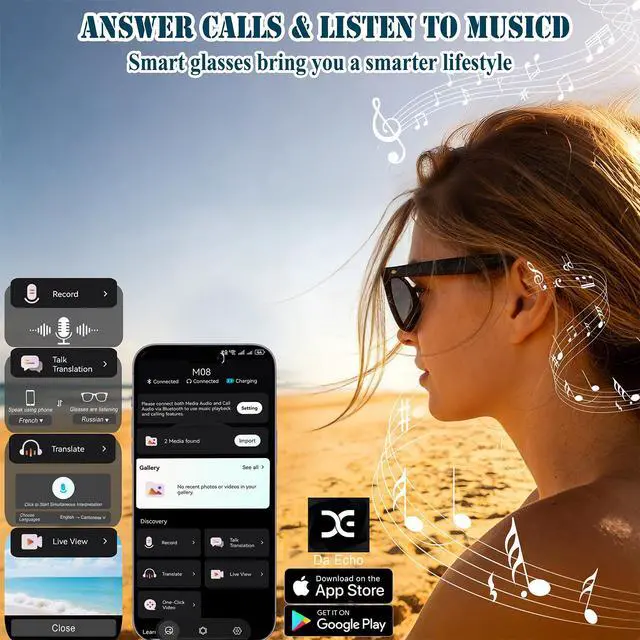 Alt view image 6 of 7 - 8MP Smart Glasses with Camera, Photochromic AI Glasses for Vlogging | Photochromic lenses, 30+ language translation, voice control, Hi-Fi audio, spring temples, USB-C charging