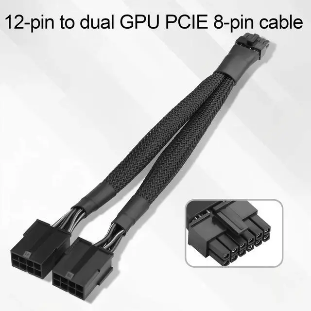 Alt view image 2 of 7 - SQC118 12VHPWR PCIe 5.0 12-Pin to Dual 8-Pin (6+2) PCIe Adapter Cable for RTX 4090/4080/4070 Ti, PCI Express 5.0 GPU Power Adapter, 20cm Braided Cable