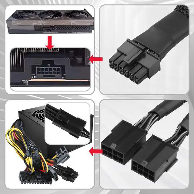 Alt view image 6 of 7 - SQC118 12VHPWR PCIe 5.0 12-Pin to Dual 8-Pin (6+2) PCIe Adapter Cable for RTX 4090/4080/4070 Ti, PCI Express 5.0 GPU Power Adapter, 20cm Braided Cable