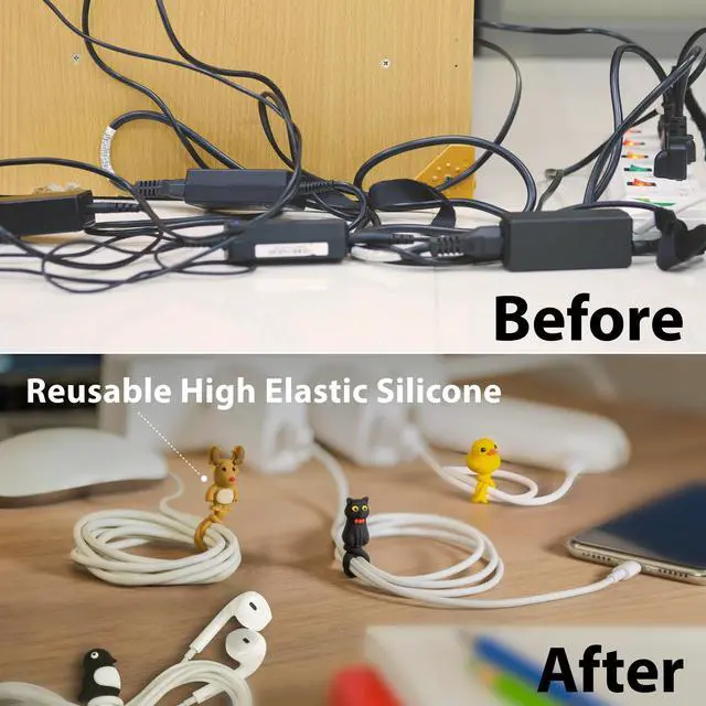 Alt view image 2 of 6 - Style Q Cord Ties (4 Packs), Cute Cartoon Animal Wire Management & Cord Organizer, Reusable & Washable Silicone Cable Strap (Patti Duck - Miao Cat - Mr. Deer - Maru Penguin)