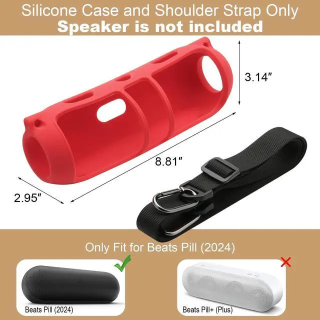 Alt view image 2 of 6 - Silicone Cover Case for Beats Pill (2024 Release) Speaker, Travel Silicone Case Protective Carrier Holder Speaker Cover with Shoulder Strap (Case Only) (Red)