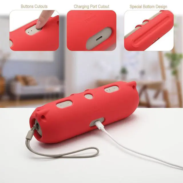 Alt view image 3 of 6 - Silicone Cover Case for Beats Pill (2024 Release) Speaker, Travel Silicone Case Protective Carrier Holder Speaker Cover with Shoulder Strap (Case Only) (Red)
