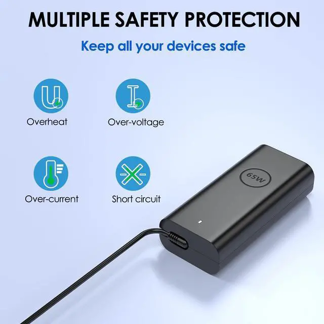 Alt view image 7 of 7 - 65W USB C Laptop Charger Compatible with Dell DS16260 DS14260 DC16251 | Fit for Dell XPX 13 DX13260 9350 9345 DA14250 Dell Pro PC14250 PC16250