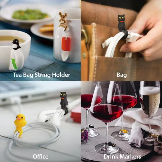 Alt view image 4 of 6 - Style Q Cord Ties (4 Packs), Cute Cartoon Animal Wire Management & Cord Organizer, Reusable & Washable Silicone Cable Strap (Patti Duck - Miao Cat - Mr. Deer - Maru Penguin)