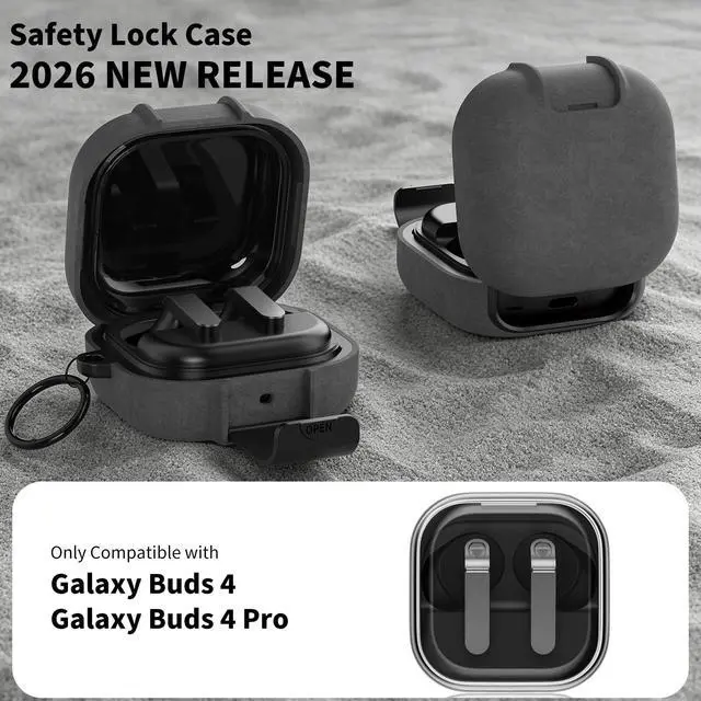 Alt view image 2 of 7 - Secure Lock Case for Galaxy Buds 4 Pro/Buds 4 Case with Phone Stand | with Cleaning Kit & Keychain, Sandstone Finish, Supports Wireless Charging, Case for Samsung Galaxy Buds4 / 4 Pro