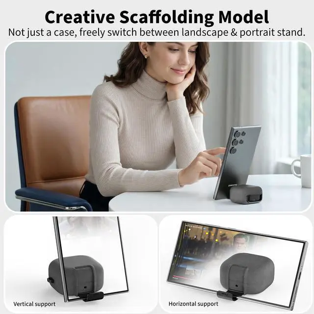 Alt view image 4 of 7 - Secure Lock Case for Galaxy Buds 4 Pro/Buds 4 Case with Phone Stand | with Cleaning Kit & Keychain, Sandstone Finish, Supports Wireless Charging, Case for Samsung Galaxy Buds4 / 4 Pro