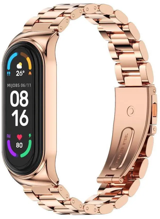 Main image of Strap Compatible with Xiaomi Mi Band 5 / Mi Band 4 / Mi Band 3 Straps, Stainless Steel Watch Band Metal Replacement Bracelet Wristband Correa for Mi Band 5 NFC Global Version
