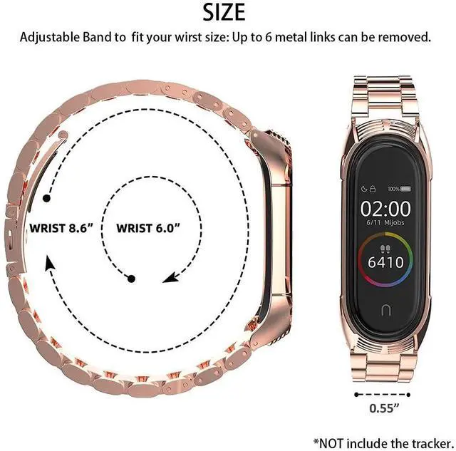 Alt view image 6 of 6 - Strap Compatible with Xiaomi Mi Band 5 / Mi Band 4 / Mi Band 3 Straps, Stainless Steel Watch Band Metal Replacement Bracelet Wristband Correa for Mi Band 5 NFC Global Version
