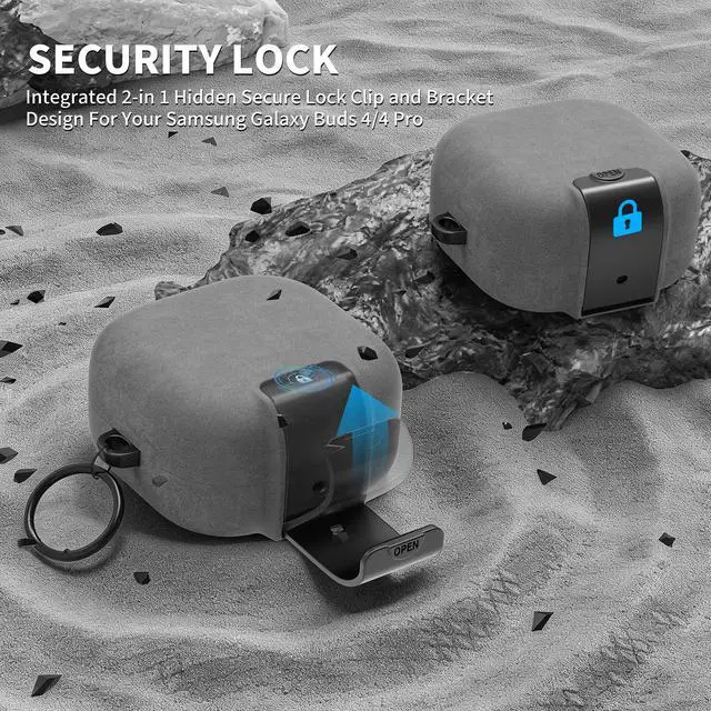 Alt view image 3 of 7 - Secure Lock Case for Galaxy Buds 4 Pro/Buds 4 Case with Phone Stand | with Cleaning Kit & Keychain, Sandstone Finish, Supports Wireless Charging, Case for Samsung Galaxy Buds4 / 4 Pro