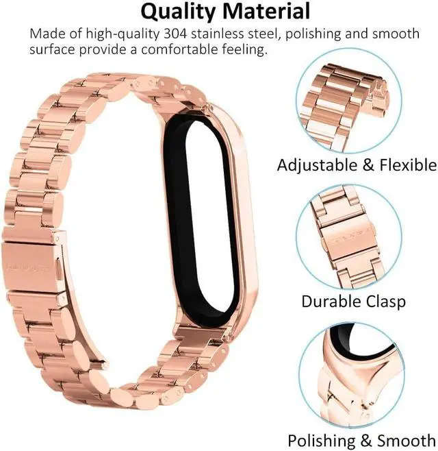 Alt view image 3 of 6 - Strap Compatible with Xiaomi Mi Band 5 / Mi Band 4 / Mi Band 3 Straps, Stainless Steel Watch Band Metal Replacement Bracelet Wristband Correa for Mi Band 5 NFC Global Version