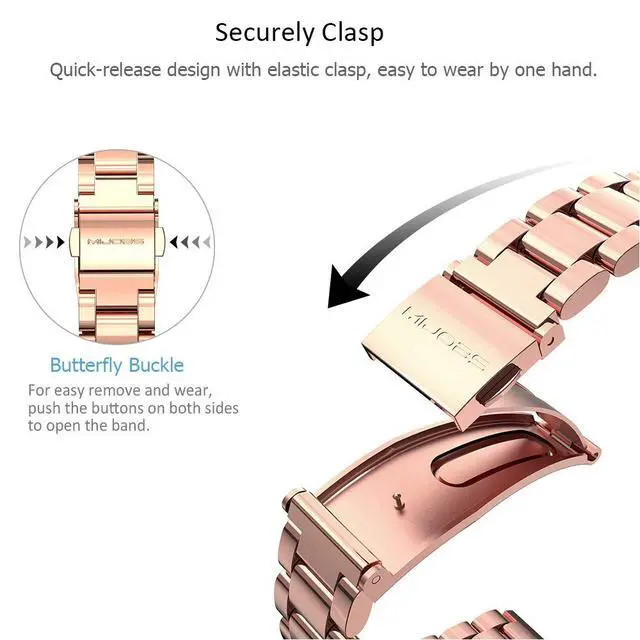 Alt view image 4 of 6 - Strap Compatible with Xiaomi Mi Band 5 / Mi Band 4 / Mi Band 3 Straps, Stainless Steel Watch Band Metal Replacement Bracelet Wristband Correa for Mi Band 5 NFC Global Version