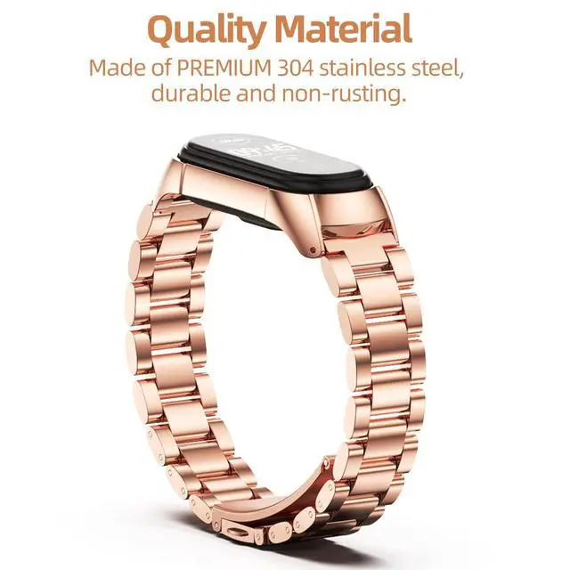 Alt view image 5 of 6 - Strap Compatible with Xiaomi Mi Band 5 / Mi Band 4 / Mi Band 3 Straps, Stainless Steel Watch Band Metal Replacement Bracelet Wristband Correa for Mi Band 5 NFC Global Version