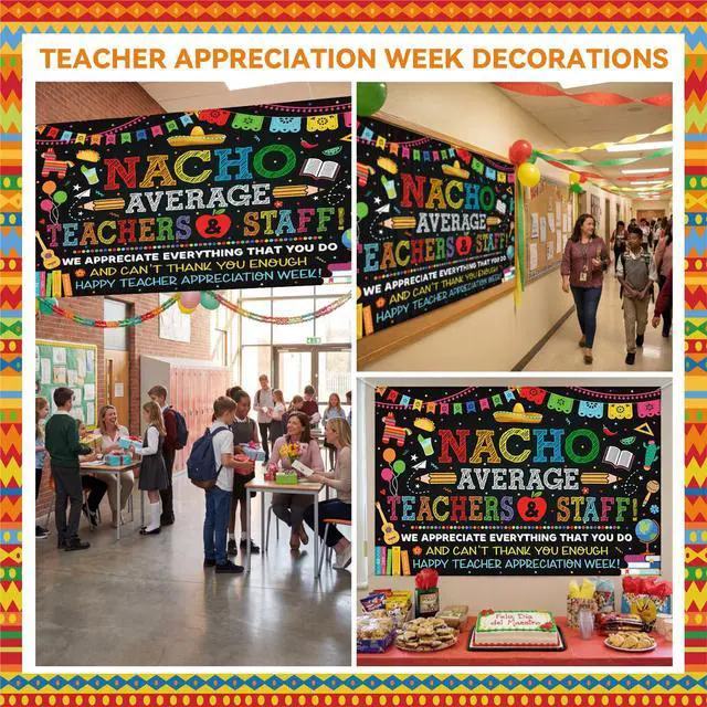Alt view image 4 of 6 - Teacher Appreciation Decorations Backdrop Nacho Average Banner Teacher 3 x 5 ft Cinco De Mayo Teachers Decor for School Classroom Thank You Teachers Staff Appreciation Party Decorations