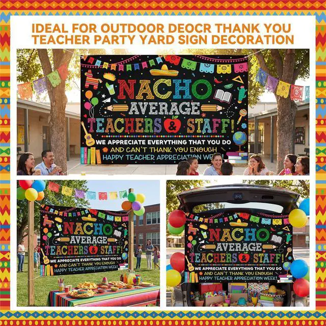 Alt view image 5 of 6 - Teacher Appreciation Decorations Backdrop Nacho Average Banner Teacher 3 x 5 ft Cinco De Mayo Teachers Decor for School Classroom Thank You Teachers Staff Appreciation Party Decorations