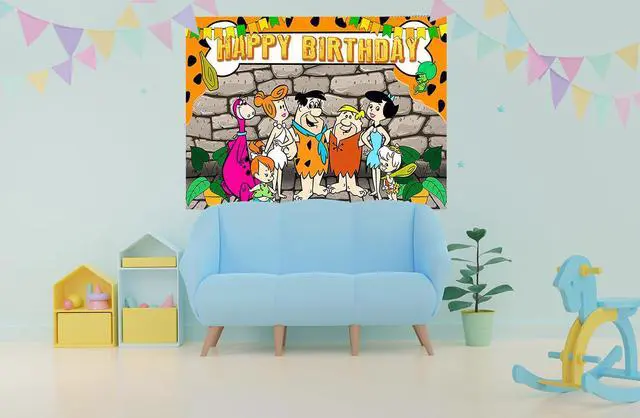 Alt view image 3 of 3 - Flintstones Pebbles Backdrop for Birthday Party Supplies 5x3ft Dino and Pebblies Theme Baby Shower Banner for Party Decorations