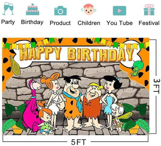 Alt view image 2 of 3 - Flintstones Pebbles Backdrop for Birthday Party Supplies 5x3ft Dino and Pebblies Theme Baby Shower Banner for Party Decorations