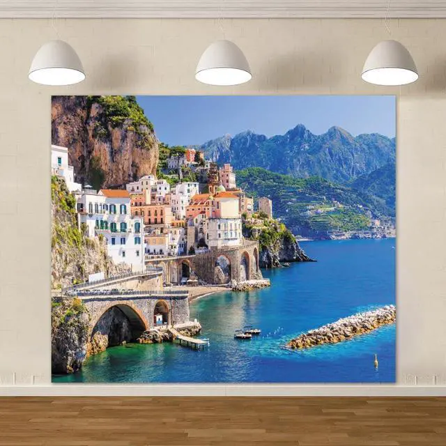 Alt view image 2 of 3 - Italy Amalfi Coast Backdrop 10x8ft Fabric Italian Medieval Village Colorful Building Natural Scenery Backdrops Italian Themed Birthday Party Background Italy Tour Events Backdrop