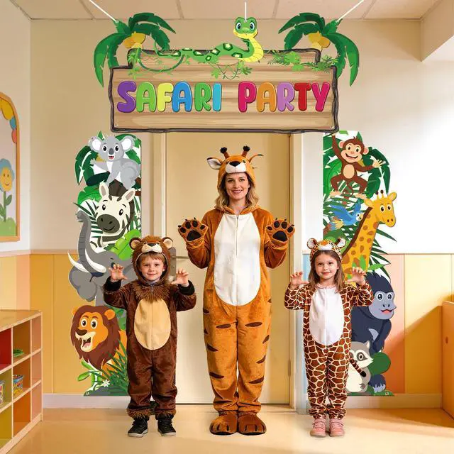 Alt view image 4 of 7 - Cartoon Jungle Safari Door Porch Banner Party Decoration Safari Animal Party Decor Backdrop Jungle Wild Animal Photo Booth Props Background for Safari Theme Birthday Party Decoration Baby Shower