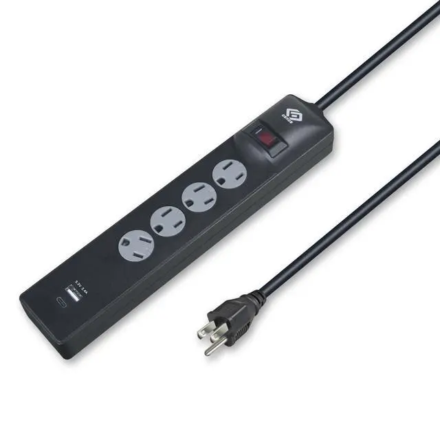 Alt view image 2 of 6 - Surge Protector Power Strip, 4 Outlets, Two USB 2.4A Ports (1A1C), 4FT Extension Cord, 500 Joules, 15A/1800W,Wall Mountable, UL Listed