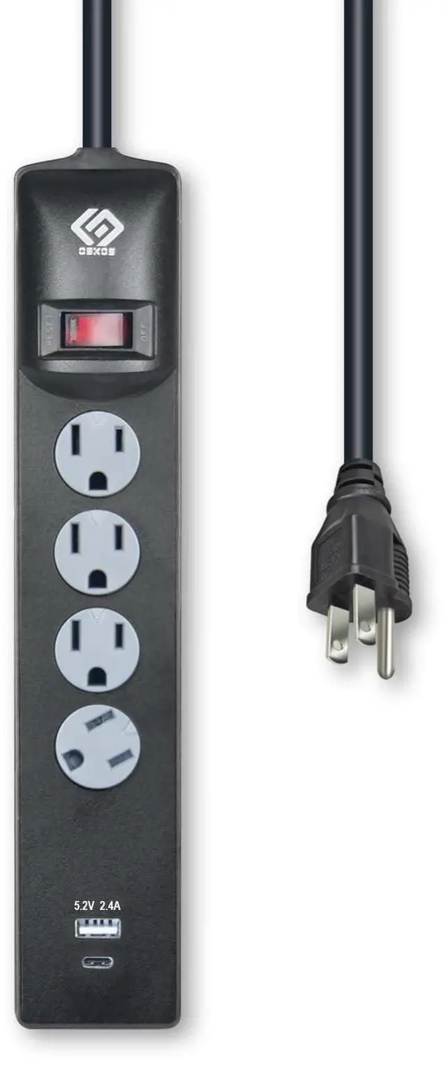 Main image of Surge Protector Power Strip, 4 Outlets, Two USB 2.4A Ports (1A1C), 4FT Extension Cord, 500 Joules, 15A/1800W,Wall Mountable, UL Listed
