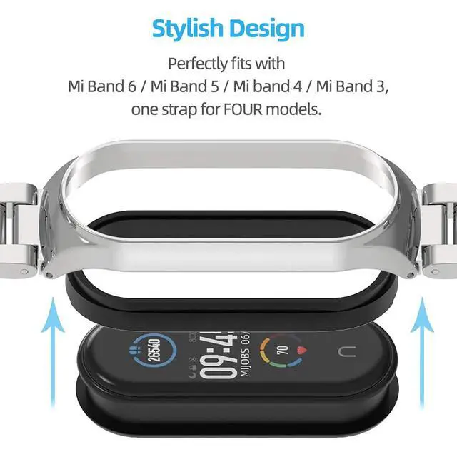Alt view image 3 of 6 - Strap for Xiaomi Mi Band 6 Mi Band 5, Metal Strap Compatible with Mi Band 4 Mi Band 3 Replacement Wristband Stainless Steel Watch Band for Men Women