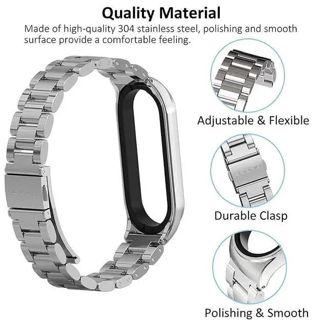 Alt view image 4 of 6 - Strap for Xiaomi Mi Band 6 Mi Band 5, Metal Strap Compatible with Mi Band 4 Mi Band 3 Replacement Wristband Stainless Steel Watch Band for Men Women