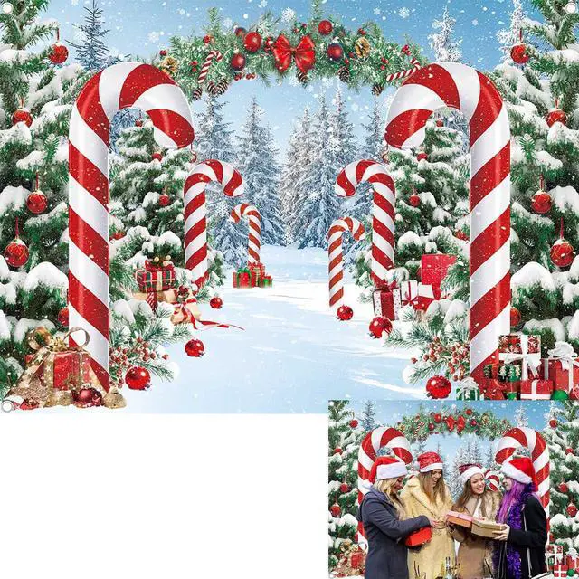 Main image of Merry Christmas Candy Cane Backdrop Winter Snowy Scene Christmas Tree Photography Background Christmas Holiday New Year Xmas Eve Family Party Decorations Banner Booth Props (10x8FT(3.0m x 2.4m))