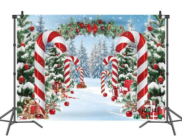 Alt view image 2 of 6 - Merry Christmas Candy Cane Backdrop Winter Snowy Scene Christmas Tree Photography Background Christmas Holiday New Year Xmas Eve Family Party Decorations Banner Booth Props (10x8FT(3.0m x 2.4m))