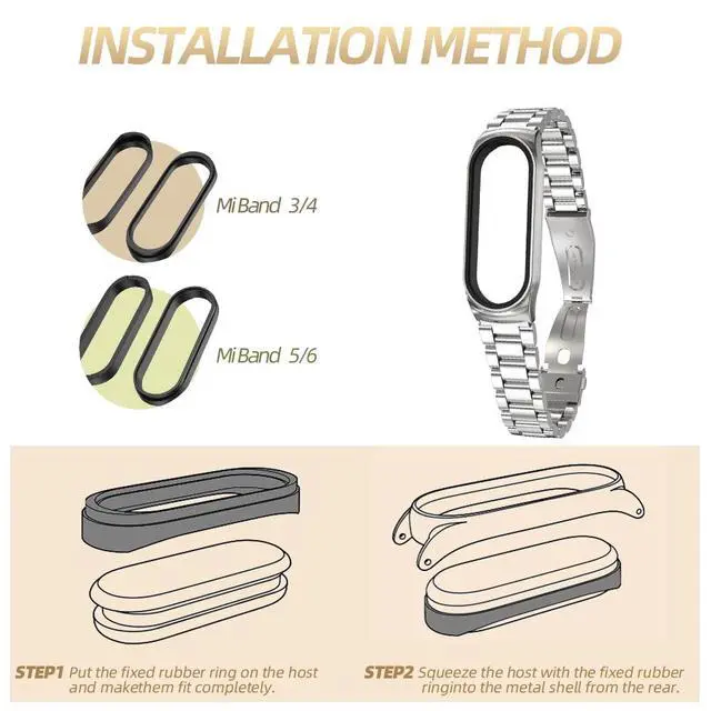 Alt view image 6 of 6 - Strap for Xiaomi Mi Band 6 Mi Band 5, Metal Strap Compatible with Mi Band 4 Mi Band 3 Replacement Wristband Stainless Steel Watch Band for Men Women