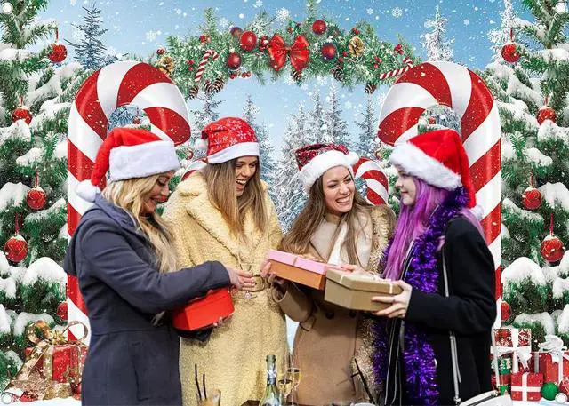 Alt view image 5 of 6 - Merry Christmas Candy Cane Backdrop Winter Snowy Scene Christmas Tree Photography Background Christmas Holiday New Year Xmas Eve Family Party Decorations Banner Booth Props (10x8FT(3.0m x 2.4m))