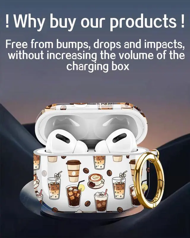 Alt view image 4 of 6 - Compatible with AirPods Pro 3 Generation 2025 Case, Shockproof Cover with Golden Buckle for Women & Girls, Protective Anti-Drop Design(Coffee Cup)
