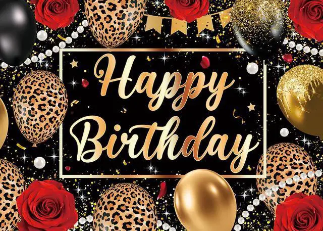 Alt view image 2 of 7 - Leopard Print Birthday Backdrop Black Gold Balloons Red Rose Glitter Photography Background Women Adult Baby Shower Wedding Birthday Party Decorations Banner Photo Props 8x6FT