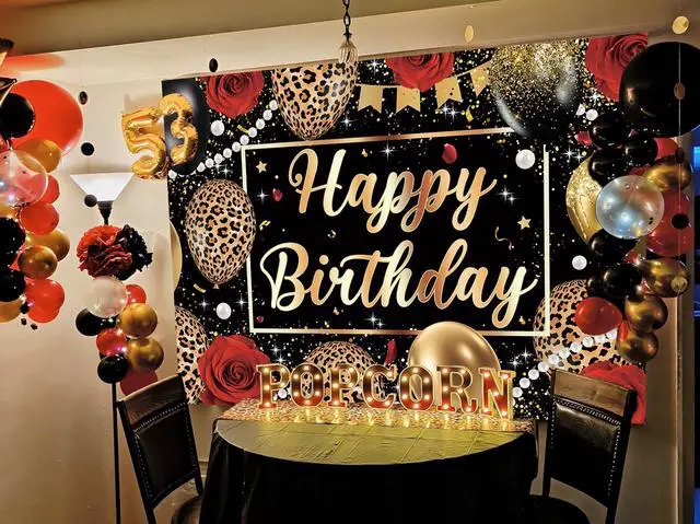 Alt view image 4 of 7 - Leopard Print Birthday Backdrop Black Gold Balloons Red Rose Glitter Photography Background Women Adult Baby Shower Wedding Birthday Party Decorations Banner Photo Props 8x6FT