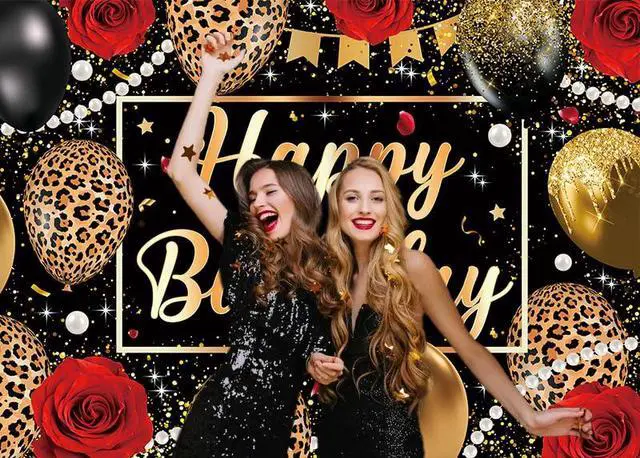 Alt view image 3 of 7 - Leopard Print Birthday Backdrop Black Gold Balloons Red Rose Glitter Photography Background Women Adult Baby Shower Wedding Birthday Party Decorations Banner Photo Props 8x6FT