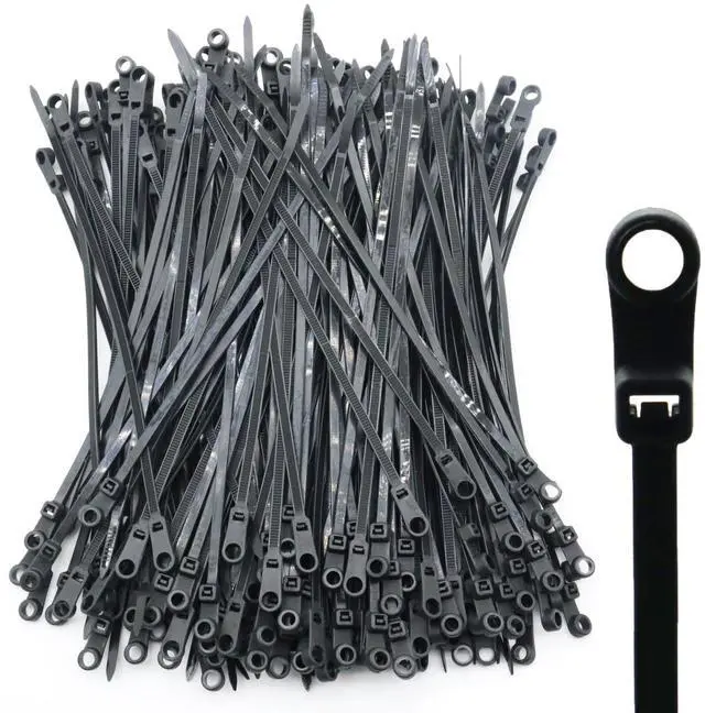 Main image of 200pcs Zip Tie with Screw Hole, 8 inch Automotive Wire Self Locking Black Zip Ties, Screw Zip Tie Mount (8")