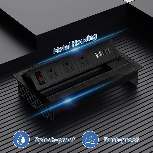 Alt view image 5 of 7 - Recessed Conference Table Power Hub with 4 USB Ports,3AC TR Outlets, PD 30W USB-C PD Fast Charging, Metal Housing Flush Mounted for Desks, Kitchens, RVs, 6FT Power Cord
