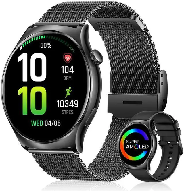 Main image of Smart Watch for Men Women, 1.43" HD AMOLED Fitness Tracker Smartwatch Compatible Android & iPhone Phones with Bluetooth Call/Heart Rate Sleep Monitor/120+ Sports Modes/IP68 Waterproof, Black