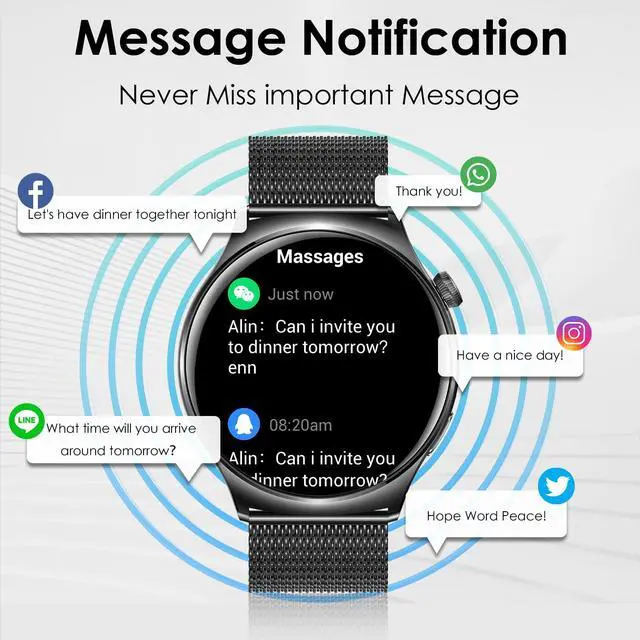 Alt view image 3 of 6 - Smart Watch for Men Women, 1.43" HD AMOLED Fitness Tracker Smartwatch Compatible Android & iPhone Phones with Bluetooth Call/Heart Rate Sleep Monitor/120+ Sports Modes/IP68 Waterproof, Black