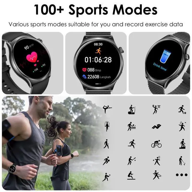 Alt view image 5 of 6 - Smart Watch for Men Women, 1.43" HD AMOLED Fitness Tracker Smartwatch Compatible Android & iPhone Phones with Bluetooth Call/Heart Rate Sleep Monitor/120+ Sports Modes/IP68 Waterproof, Black