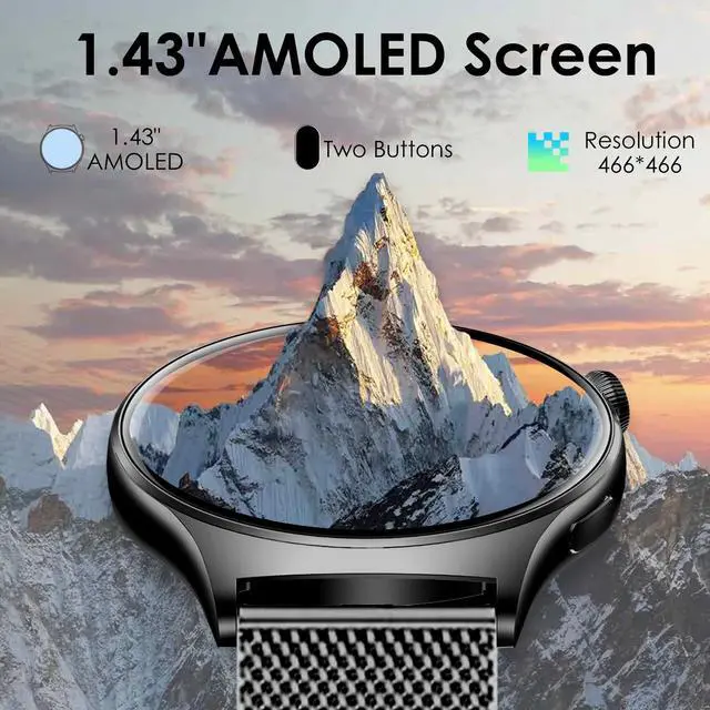 Alt view image 6 of 6 - Smart Watch for Men Women, 1.43" HD AMOLED Fitness Tracker Smartwatch Compatible Android & iPhone Phones with Bluetooth Call/Heart Rate Sleep Monitor/120+ Sports Modes/IP68 Waterproof, Black