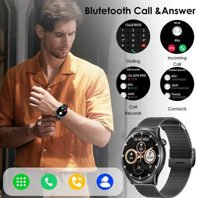 Alt view image 2 of 6 - Smart Watch for Men Women, 1.43" HD AMOLED Fitness Tracker Smartwatch Compatible Android & iPhone Phones with Bluetooth Call/Heart Rate Sleep Monitor/120+ Sports Modes/IP68 Waterproof, Black