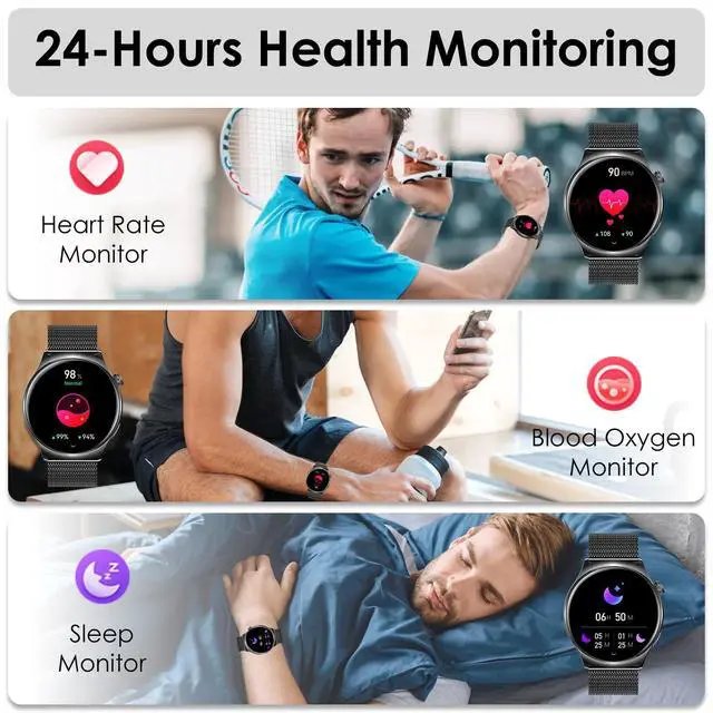 Alt view image 4 of 6 - Smart Watch for Men Women, 1.43" HD AMOLED Fitness Tracker Smartwatch Compatible Android & iPhone Phones with Bluetooth Call/Heart Rate Sleep Monitor/120+ Sports Modes/IP68 Waterproof, Black